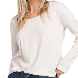 Prana Remi Waffle Knit White Long Sleeve Scoop Neck Basic Tee Size XS
